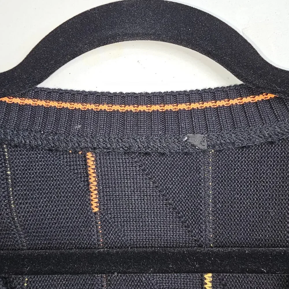 Sweater Mens Large Black Orange Yellow 3D Knit Long Sleeve Pullover Cosby VNeck